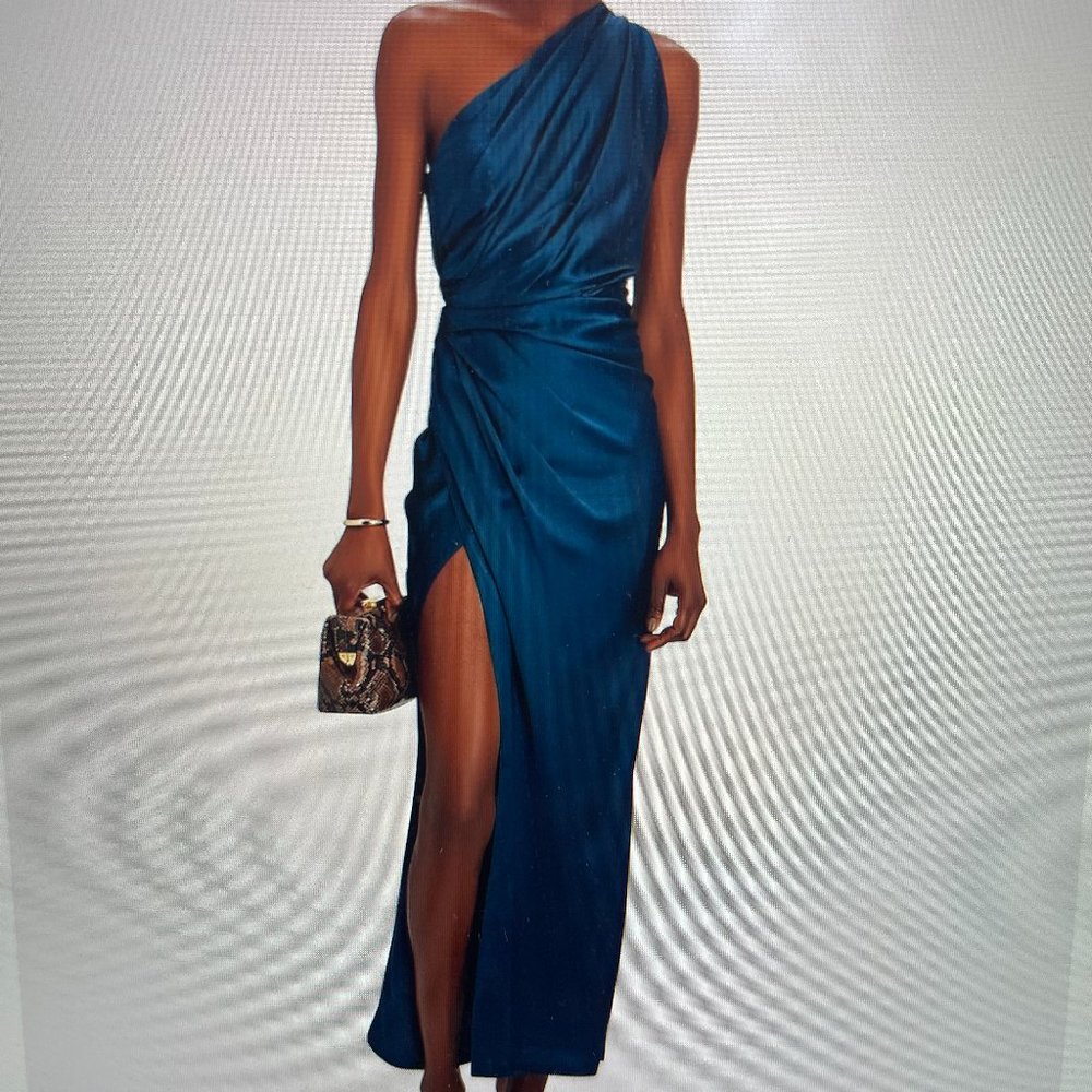 The Sei One-Shoulder Silk Maxi Dress Color: BLUE-MED